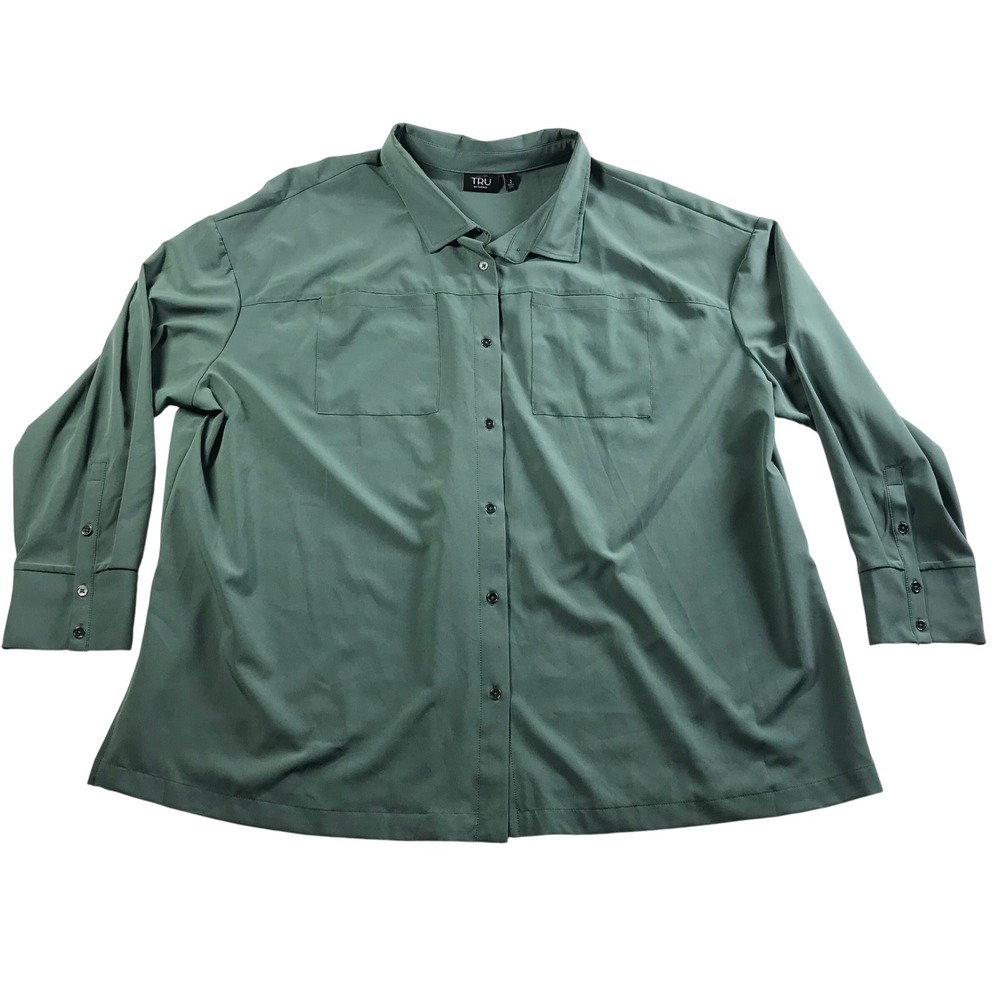 TRU by Torrid Active Over Shirt Dark Forest Green Stretch Woven Button Up 2 2X
